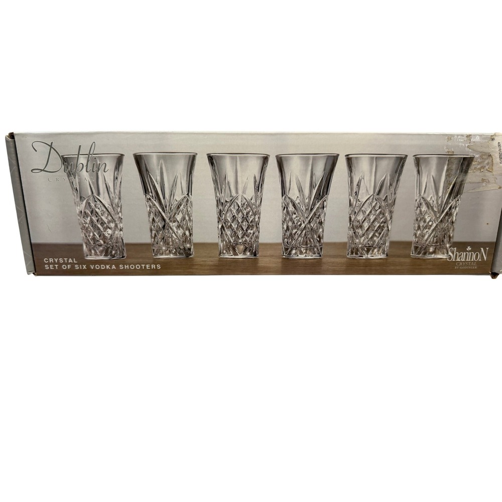 Shannon Crystal by Godinger Dublin Set of 5 Vodka Shooters Shot Glasses READ